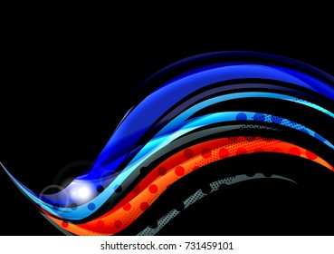 Rainbow-farbige Linien auf schwarzem Hintergrund. Minimalistischer dunkler Hintergrund mit Streifen und Lichteffekten