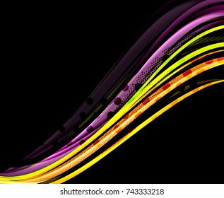 Rainbow-farbige Linien auf schwarzem Hintergrund. Minimalistischer dunkler Hintergrund mit Streifen und Lichteffekten