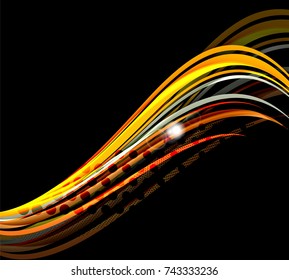 Rainbow-farbige Linien auf schwarzem Hintergrund. Minimalistischer dunkler Hintergrund mit Streifen und Lichteffekten