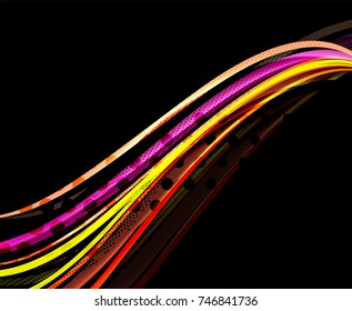 Rainbow-farbige Linien auf schwarzem Hintergrund. Minimalistischer dunkler Hintergrund mit Streifen und Lichteffekten
