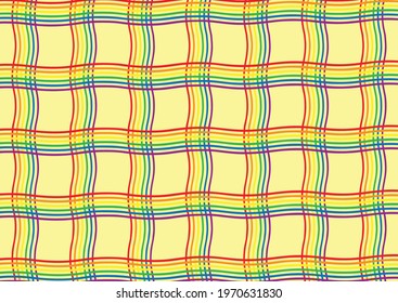 Rainbow color wavy lines vector on light yellow background.Design for fabric,wrapping,wallpaper,textile.