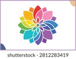 Rainbow Color Wheel Mandala Lotus Flower Vector illustration Clipart