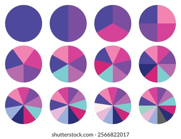 Rainbow color wheel. Pie chart colour palette spectrum. RGB and CMYK color guide.