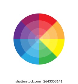 Rainbow color wheel. Spectrum circle diagram. Vibrant palette vector. Chromatic design element.