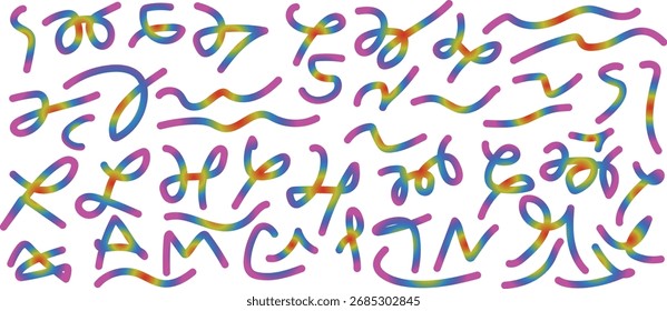 Rainbow Colored Abstract Scribble Lines and Shapes vector illustration