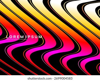Rainbow colored abstract vector background with black background wavy lines pattern, creating an interesting dynamic and modern effect for futuristic and digital designs.