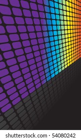 A rainbow colored abstract vector illustration with reflections and negative space.