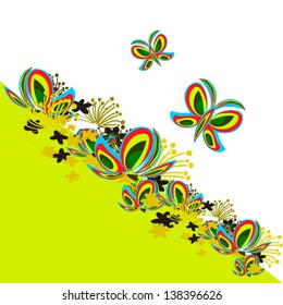 rainbow colored abstraction with stylized flowers