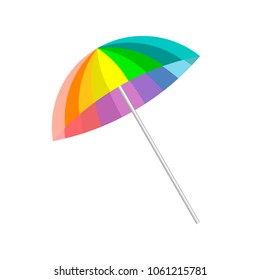 Rainbow colored beach umbrella, isolated on white background. Summertime. Vector illustration, EPS10.