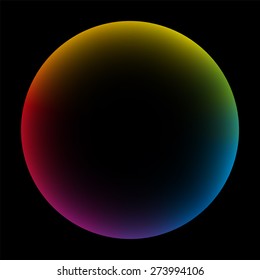 Rainbow colored bubble with black center. Isolated vector illustration on black background.
