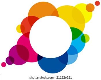 Rainbow Colored Bubbles - Rainbow colored bubbles are forming a colorful space or cloud for a background or to write something in the white circle. Illustration with transparencies.