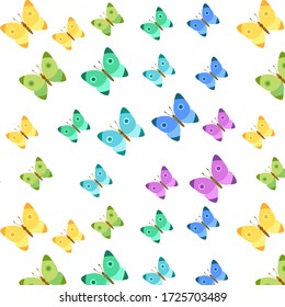 Rainbow colored Butterflies, seamless pattern.