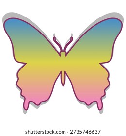 Rainbow colored butterfly with pink outline