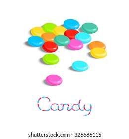 Rainbow colored candy pills isolated on white background