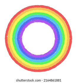 Rainbow colored circle hand painted with pastel crayons. Graphic element for documents, templates, posters. Vector illustration