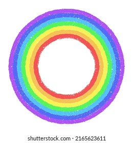 Rainbow colored circle hand painted with pastel crayons. Graphic element for documents, templates, posters. Vector illustration