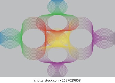 The rainbow colored circle pattern is arranged symmetrically on a light gray background, creating a layered and harmonious visual effect