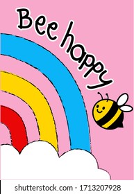 rainbow colored clouds bee happy