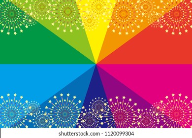 Rainbow colored concentration line and fireworks, summer festival, fireworks festival, concentration line, radiation