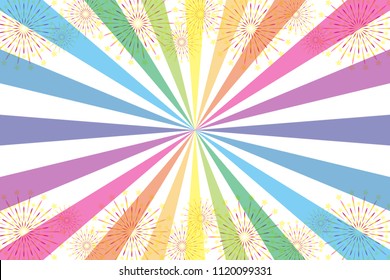 Rainbow colored concentration line and fireworks, summer festival, fireworks festival, concentration line, radiation