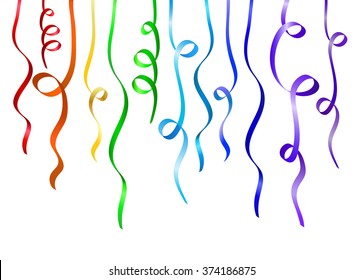 rainbow colored curly ribbons on white background, vector