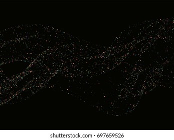 Rainbow colored curves vector stars confetti. Cosmic abstract background. Shiny festive turquoise glitter. Luxury falling star dust. Christmas, birthday party, carnival, new year celebration design