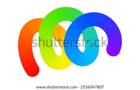 Rainbow colored curvy line isolated on white background. Cool colorful squiggle with loops in spline style. Organic doodle figure with gradient effect. Vector illustration.