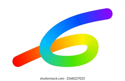 Rainbow colored curvy line with loop isolated on white background. Cool colorful squiggle. Organic multicolored doodle figure with gradient effect. Vector illustration.