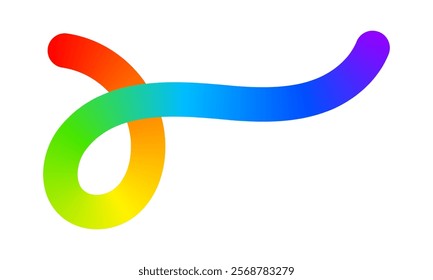 Rainbow colored curvy line with loop isolated on white background. Cool colorful squiggle. Multicolored organic doodle figure with gradient effect. Vector illustration.