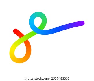 Rainbow colored curvy line with loops isolated on white background. Cool colorful squiggle in spline style. Doodle figure with gradient effect. Vector illustration.