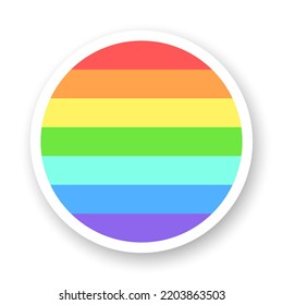 Rainbow colored design element. 3d vector round sticker in colors of LGBT community with shadow underneath. Best for mobile apps, UI and web design.