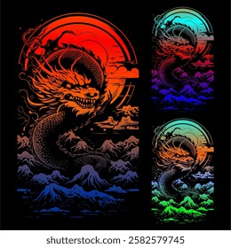The rainbow colored dragon vector is very good for making logos and designs