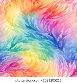 Rainbow colored feather seamless pattern on white background. Vibrant multicolored hues vector background