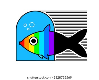 Rainbow colored fish. Flat vector illustration.