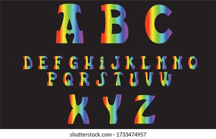 Rainbow colored gradient initial letter  glowing font. Vector illustration.