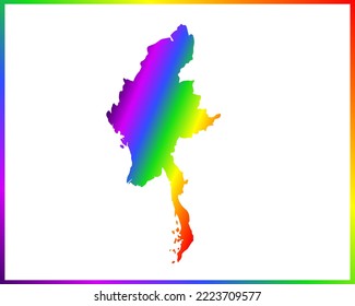 Rainbow colored gradient map of Country Myanmar isolated on white background - vector illustration