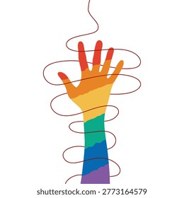 Rainbow Colored Hand Wrapped in Red String LGBT Concept