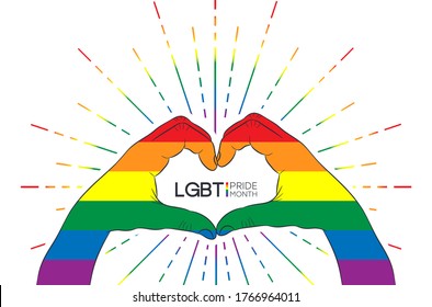 Manos de color arcoiris en forma de corazón. Concepto LGBT para productos impresos. Símbolo del Orgullo Gay y minorías sexuales. Vector.
