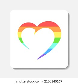 Rainbow colored heart flat icon. Stylized heart in colors of LGBT community flag on white background. Best for print, logo creating, cards, stickers and web design.