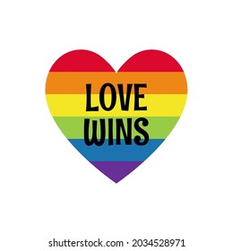 Rainbow colored heart with label love wins. LGBTQ community symbol isolated. concept of LGBT people element. Gay parade. gay, lesbian and trans icons vector element