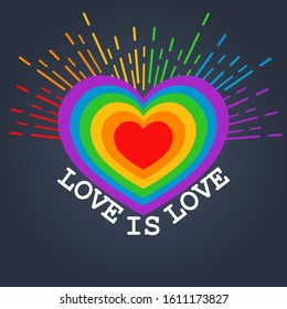 Rainbow colored heart. LGBT Concept. Gay pride. Lesbian Gay Bisexual Transgender. LGBT flag. The concept of rainbow love. Banner, poster, postcard and background. Sticker, patch, t-shirt print.