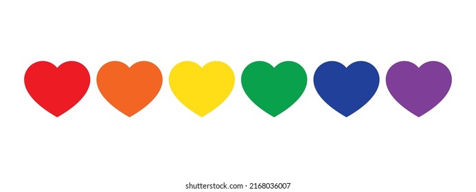 Iconos de forma cardíaca de color arcoiris. LGBTQI, concepto del mes del orgullo.