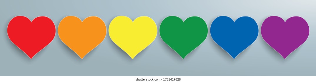Corazones de color arcoiris sobre el fondo gris. Archivo vectorial Eps 10.