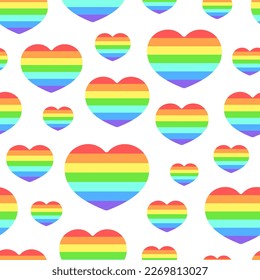 Rainbow colored hearts on white background. Vector seamless pattern in colors of the LGBT community.