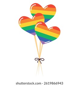 Rainbow colored hearts. Vector illustration for Pride Month design. 