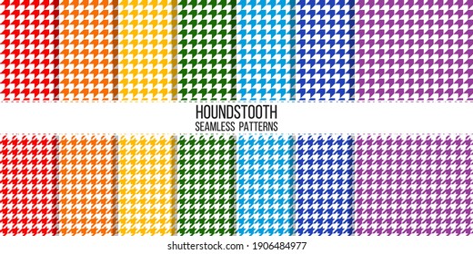 rainbow colored houndstooth vector seamless pattern set