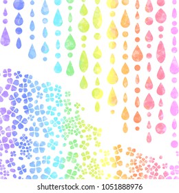 Rainbow colored hydrangea and rain