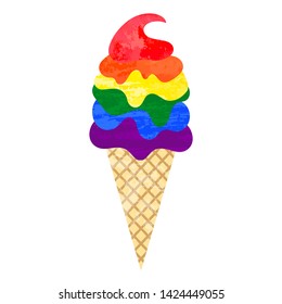 Rainbow colored ice cream with texture. Vector illustration