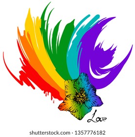 Rainbow colored icon. Gay Pride. LGBT concept. Realistic style vector colorful illustration isolated. Sticker, patch, t-shirt print, logo design. vector illustration of rainbow flower.  
Long splash