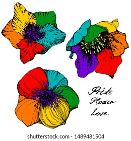 Rainbow colored icon. Gay Pride. LGBT concept blossom. Realistic style vector colorful illustration isolated. Sticker, patch, t-shirt print, logo design. vector illustration of rainbow flower.  
